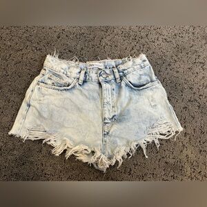Zara Frayed Light Blue Jean Shorts
